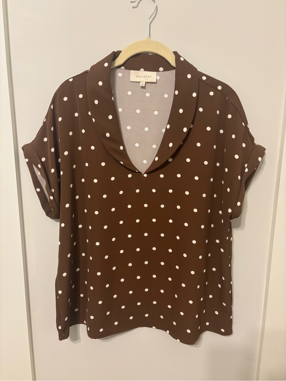 MELLODAY Brown Polka Dot Short Sleeve V-Neck Blouse